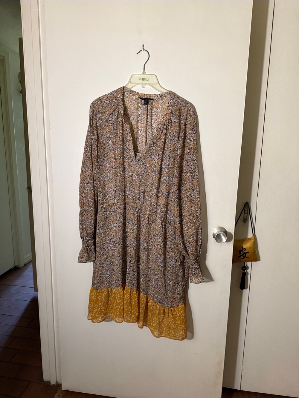 Banana Republic Multicolor Floral Mini Dress with Mustard Ruffle Hem